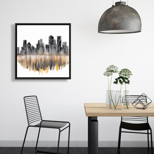 Toile aquarelle jaune, paysage urbain | Décoration murale pour chambre