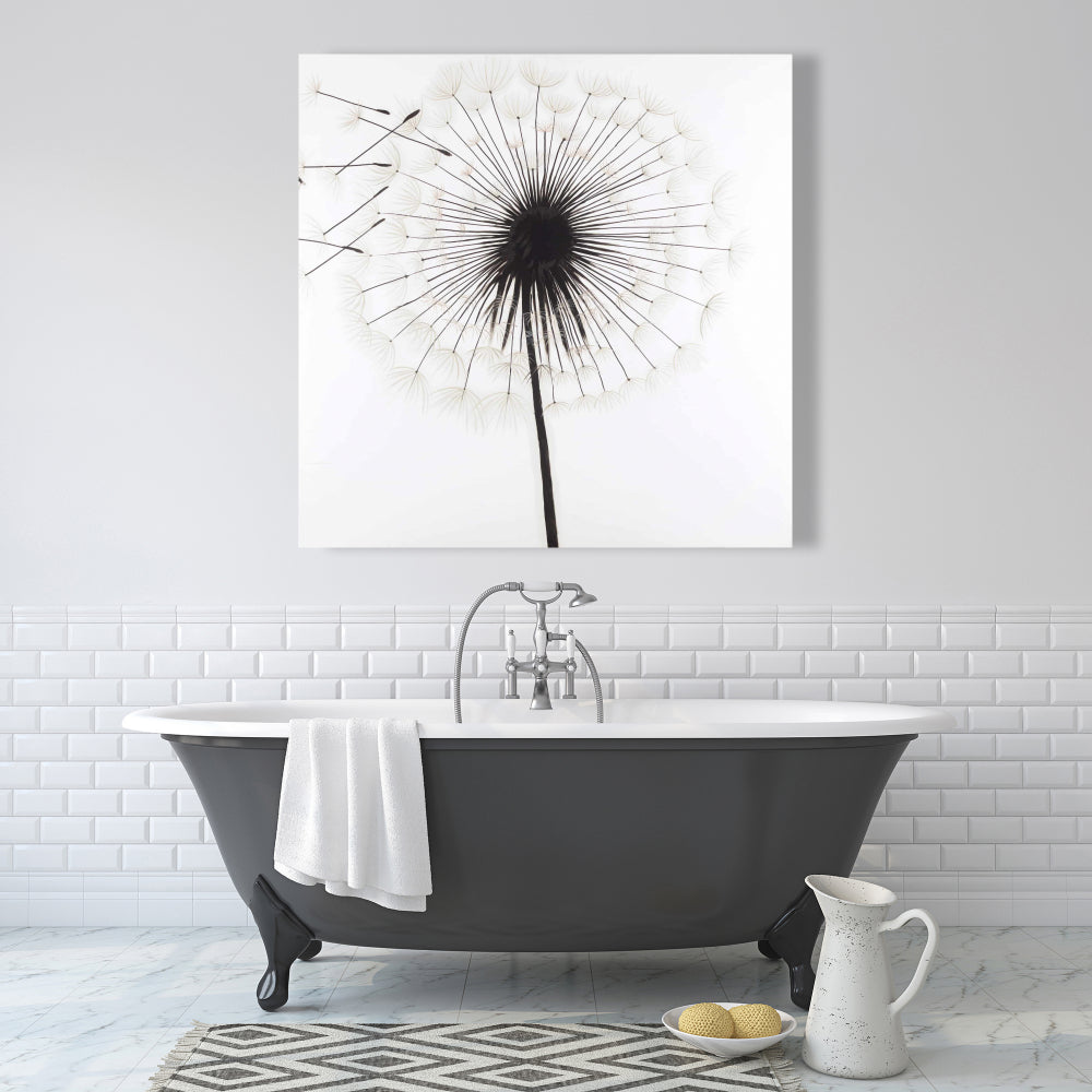 Silhouette of Dandelion Floral Canvas - White Bedroom Decor