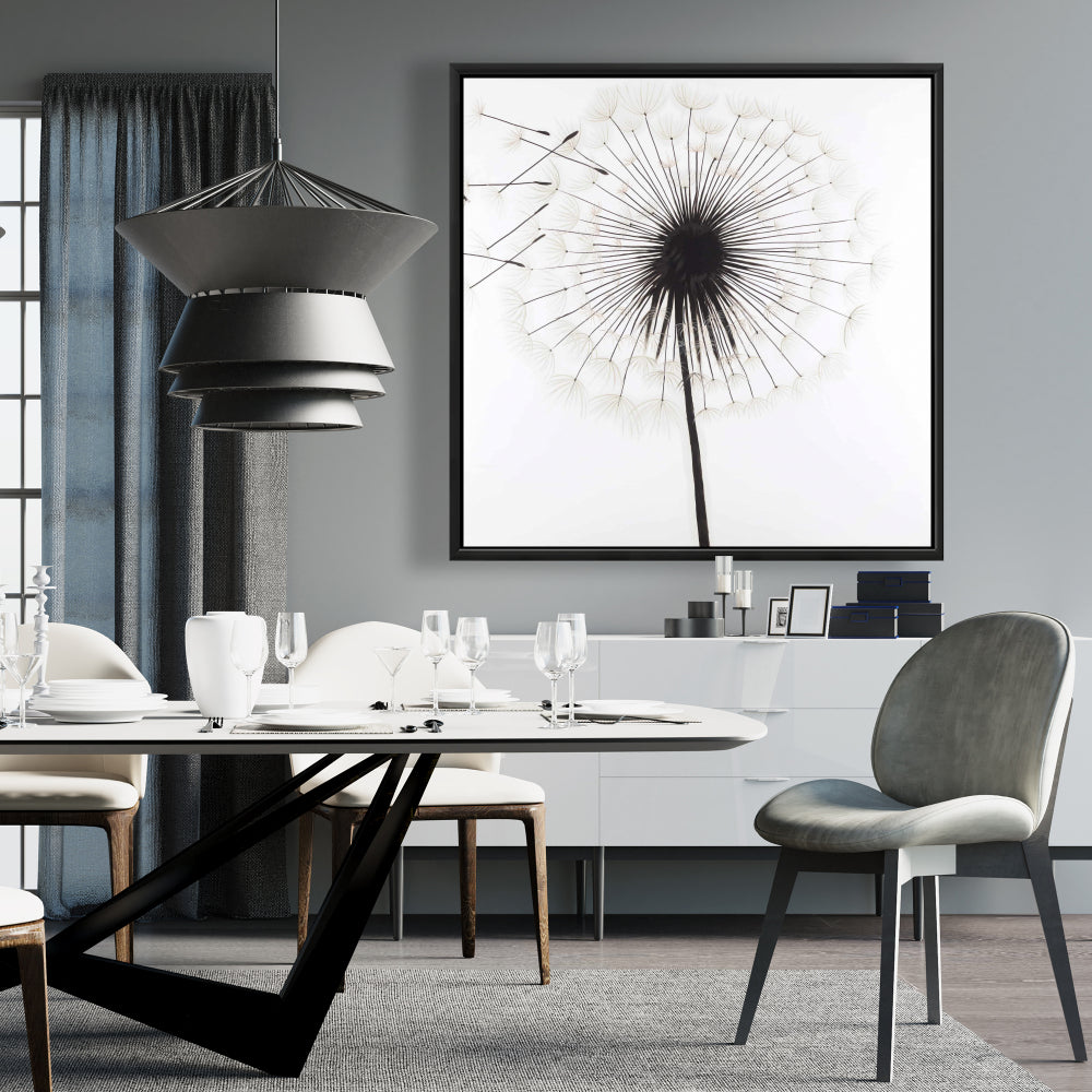 Silhouette of Dandelion | Monochrome Botanical Canvas Decor