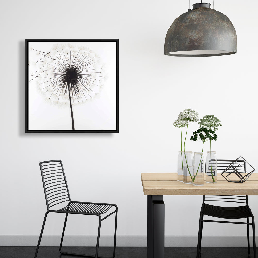Silhouette of Dandelion | Monochrome Botanical Canvas Decor