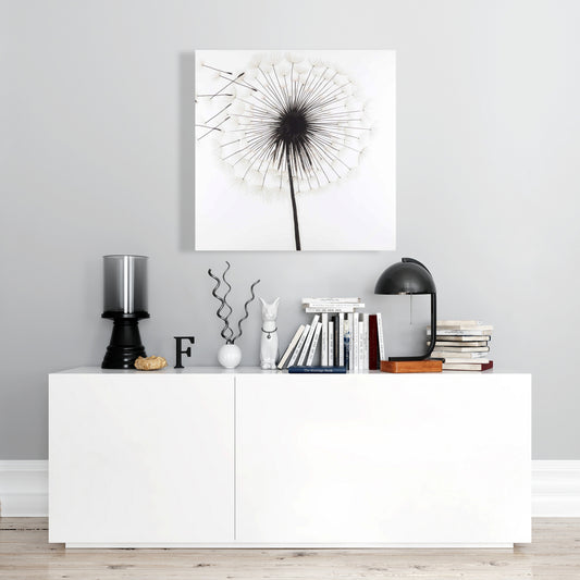 Toile florale Silhouette de pissenlit - Décoration de chambre blanche