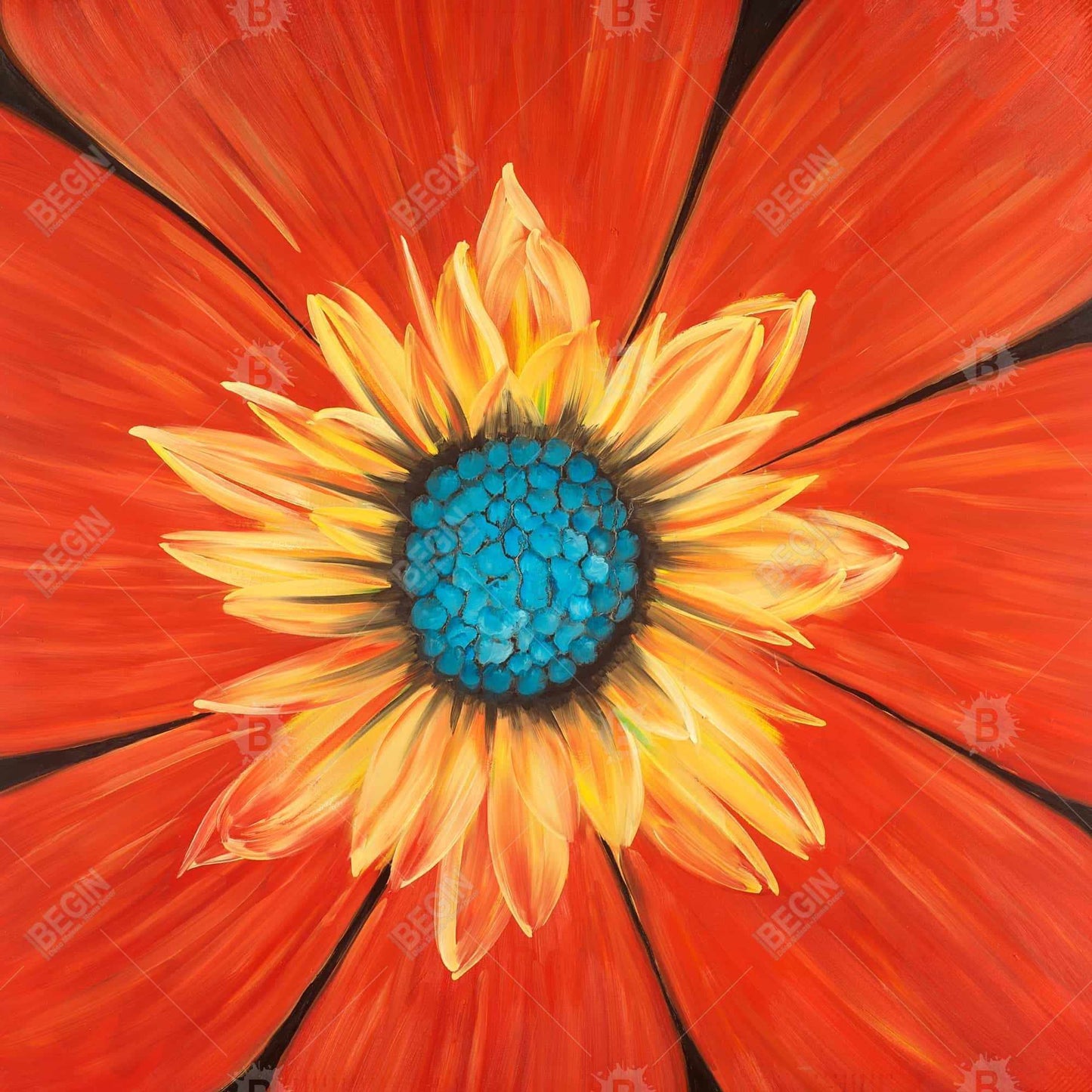 Flower Middle Blue Framed Canvas | Contemporary Bedroom Decor