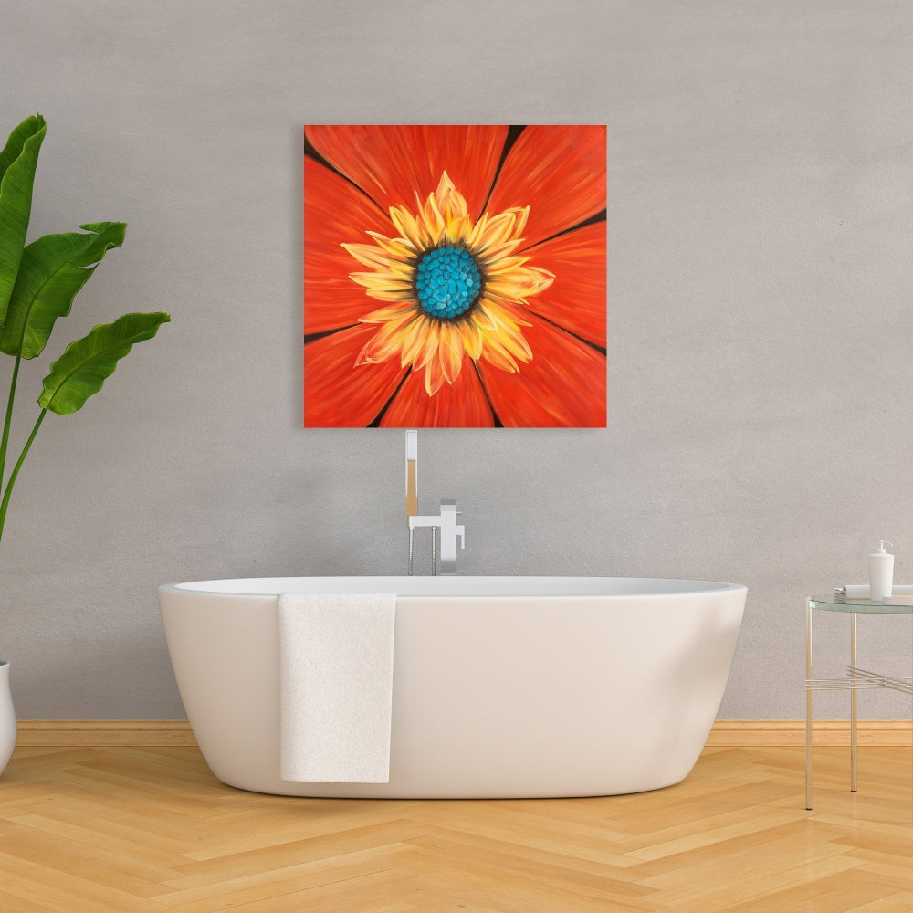Blue Floral Canvas - Flower Middle | Bedroom Botanical Decor