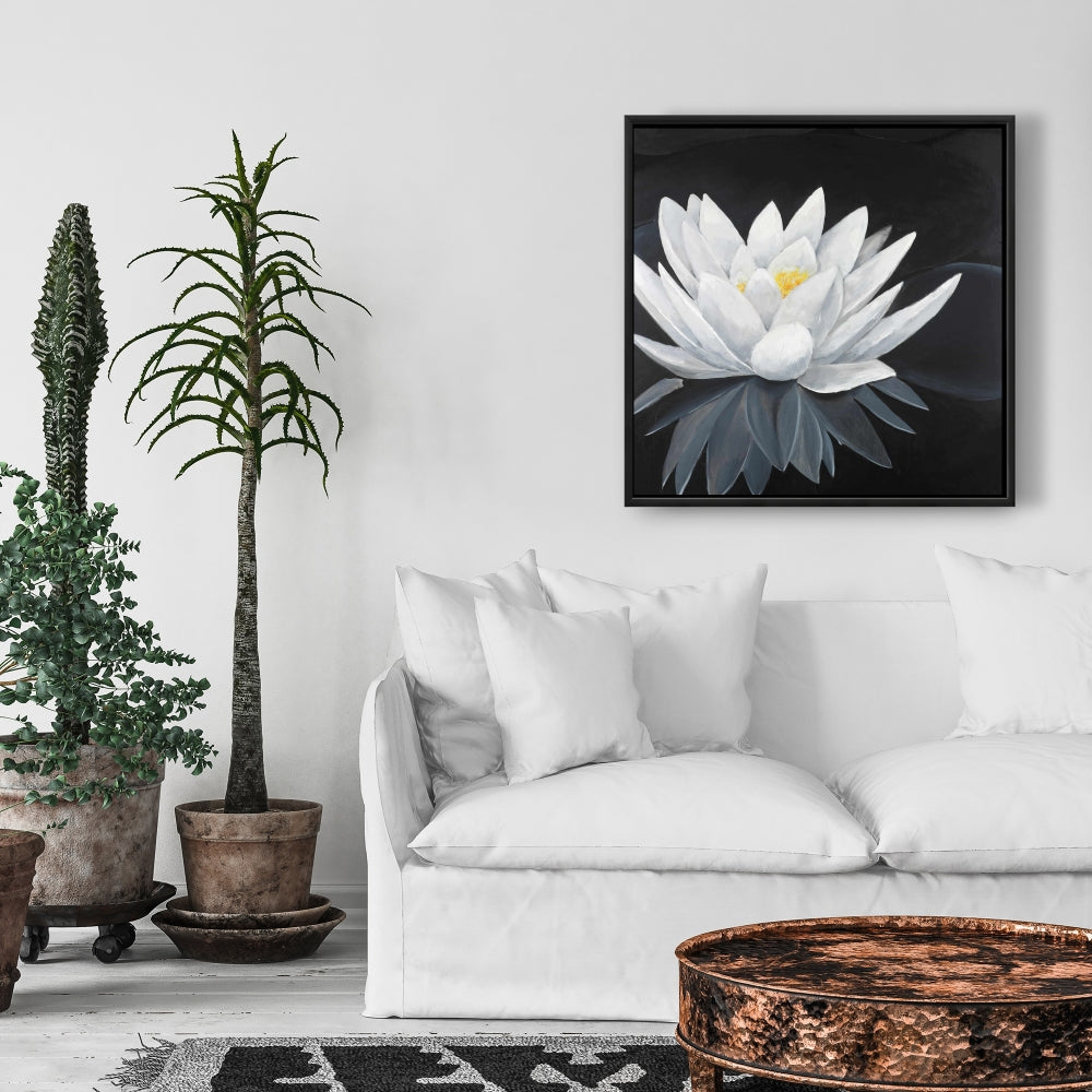 Lotus Flower Reflection Canvas | White Frame Home Decor
