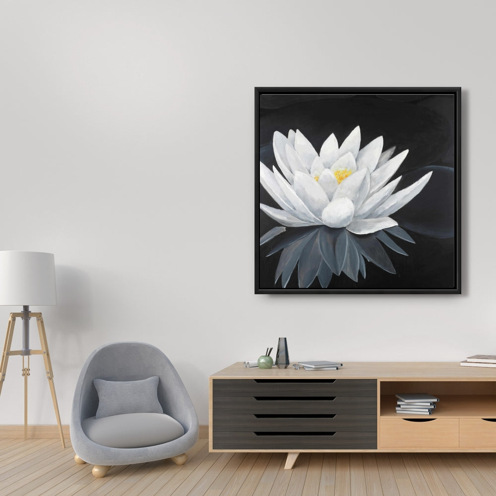 Lotus Flower Reflection Canvas | White Frame Home Decor