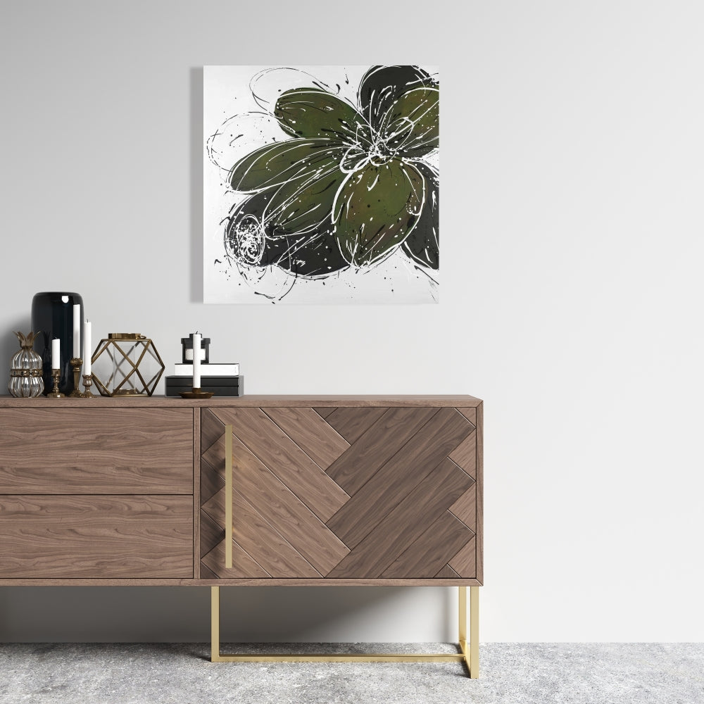Green Flower Canvas | Floral Botanical Wall Art for Bedroom