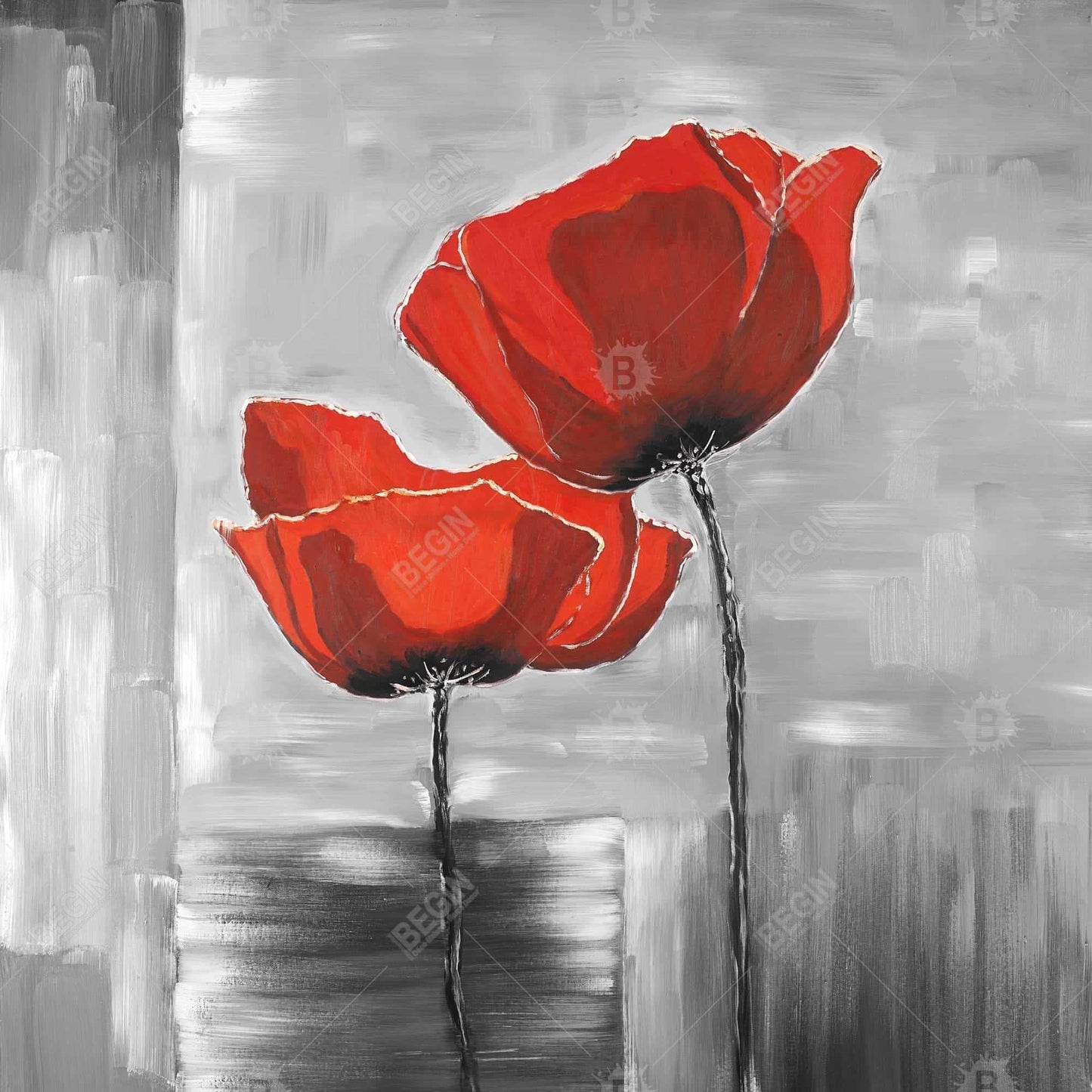 Two Red Flowers Canvas | Botanical Floral Home Decor Art