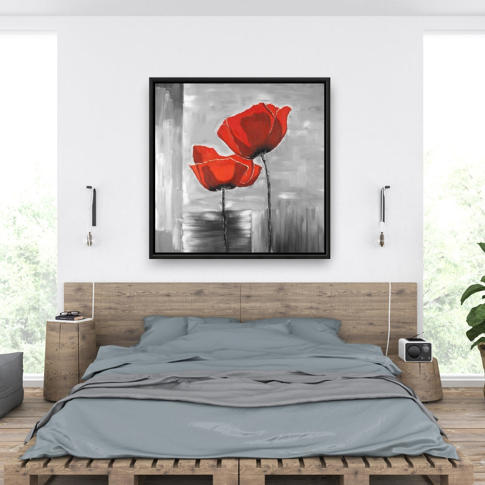 Two Red Flowers Canvas | Botanical Floral Home Decor Art