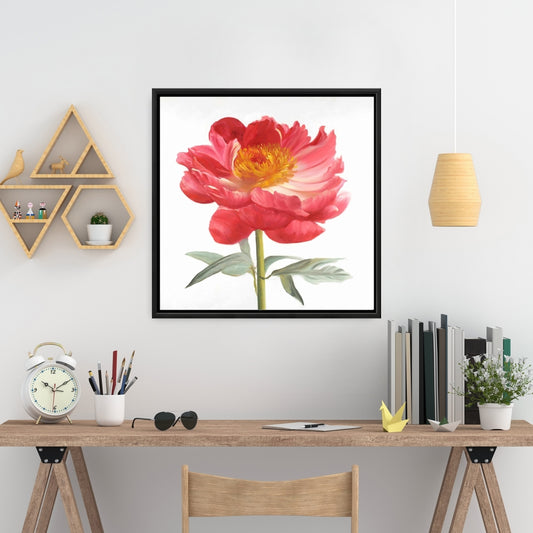 Pink Peony Floral Canvas | Botanical Bedroom Decor Frame