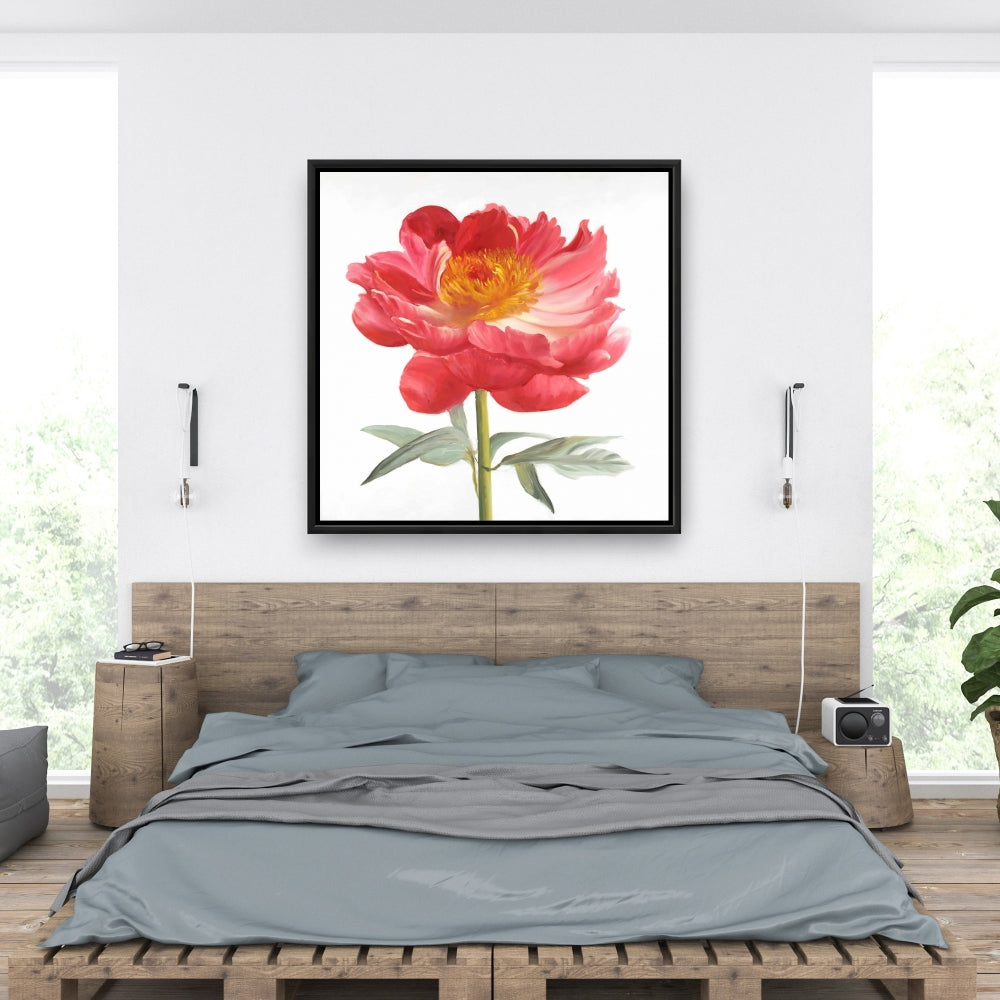 Pink Peony Floral Canvas | Botanical Bedroom Decor Frame