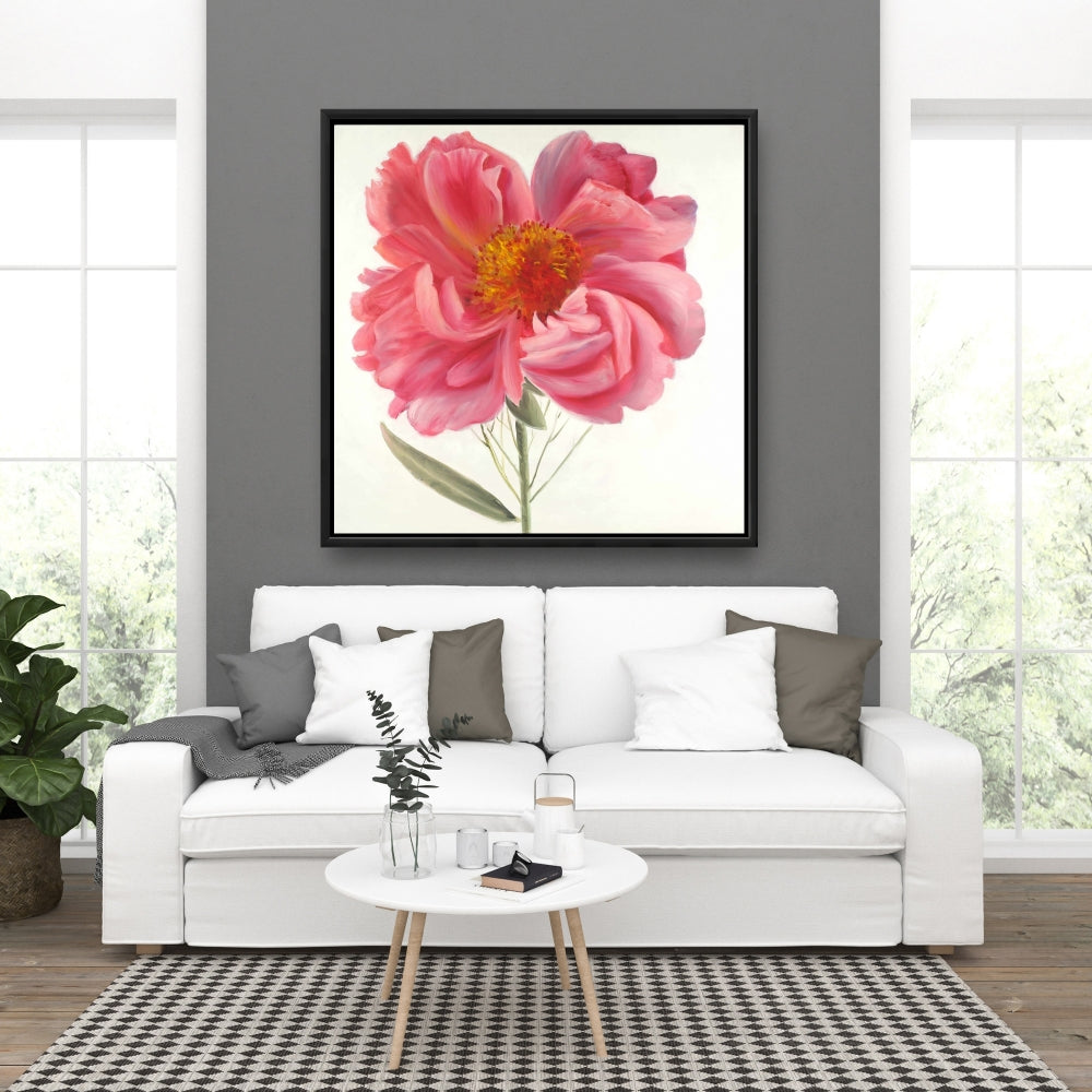 Pink Peony Flower Canvas | Botanical Home Decor - Framed Art
