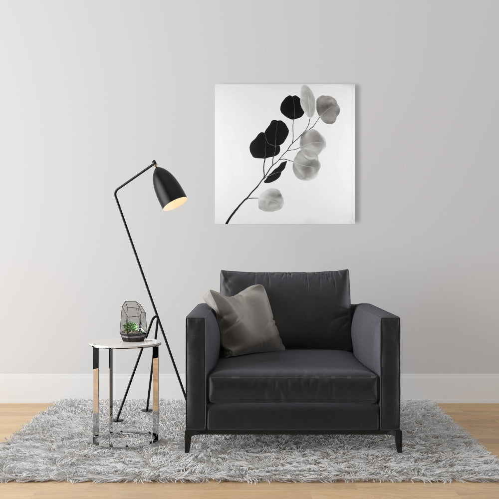 Toile à motifs de branches et de feuilles en nuances de gris | Décoration botanique minimaliste