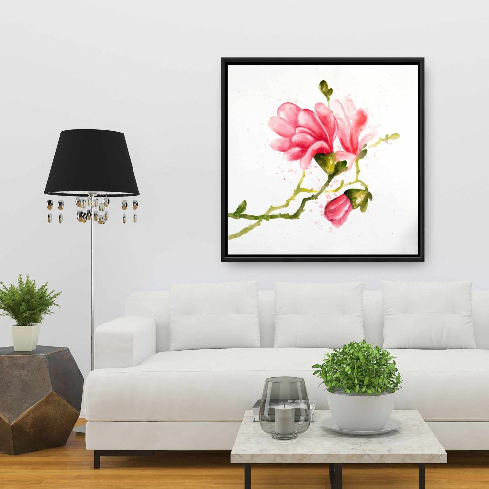 Toile encadrée Fleurs de magnolia rose | Décoration botanique pour chambre