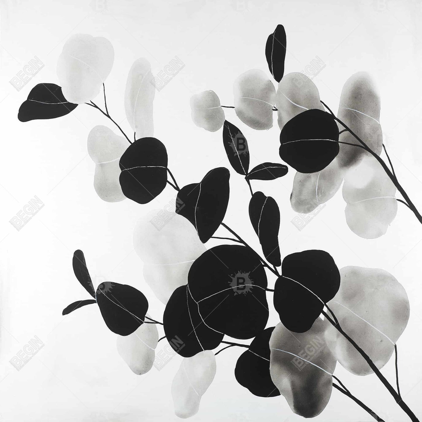 Minimalist Grayscale Branches Canvas - Floral Bedroom Decor