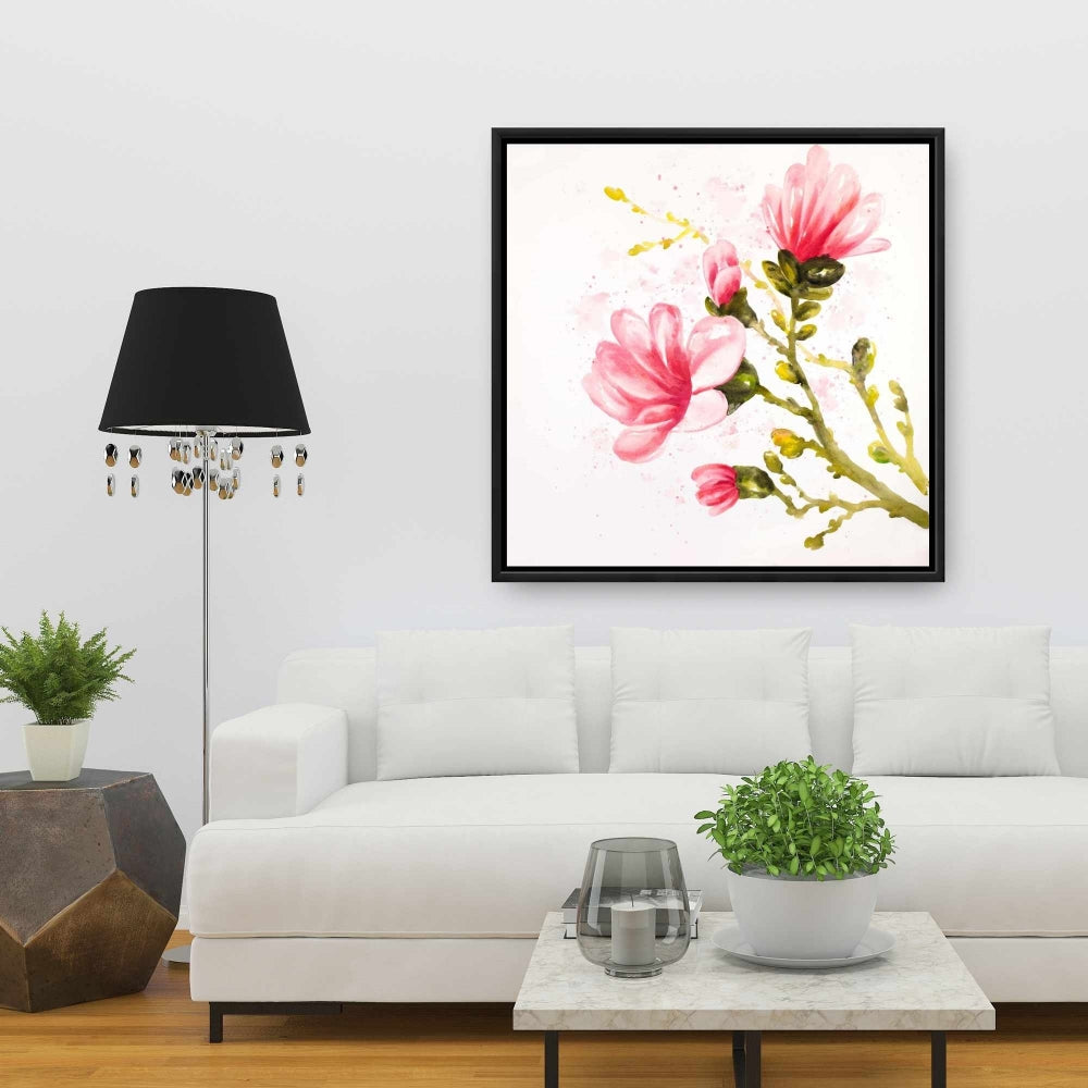 Toile encadrée « Fleurs de magnolia à l'aquarelle » | Décoration romantique