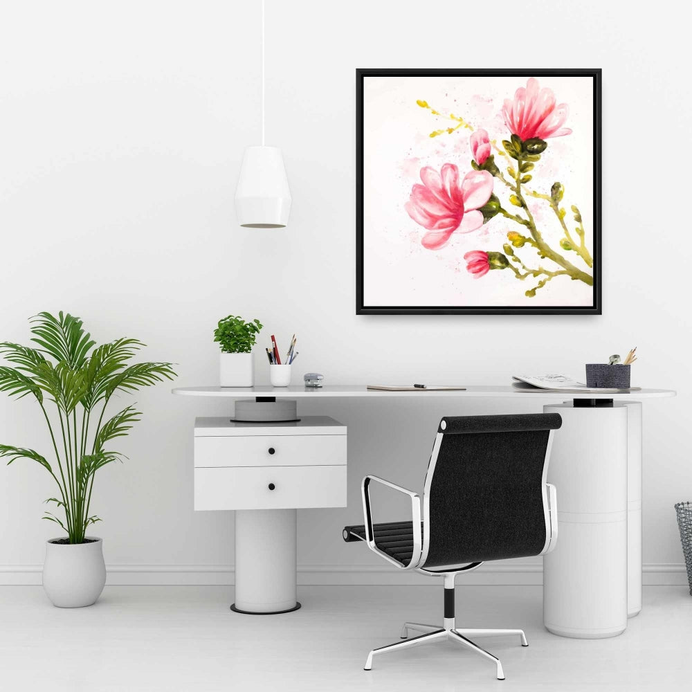 Toile encadrée « Fleurs de magnolia à l'aquarelle » | Décoration romantique