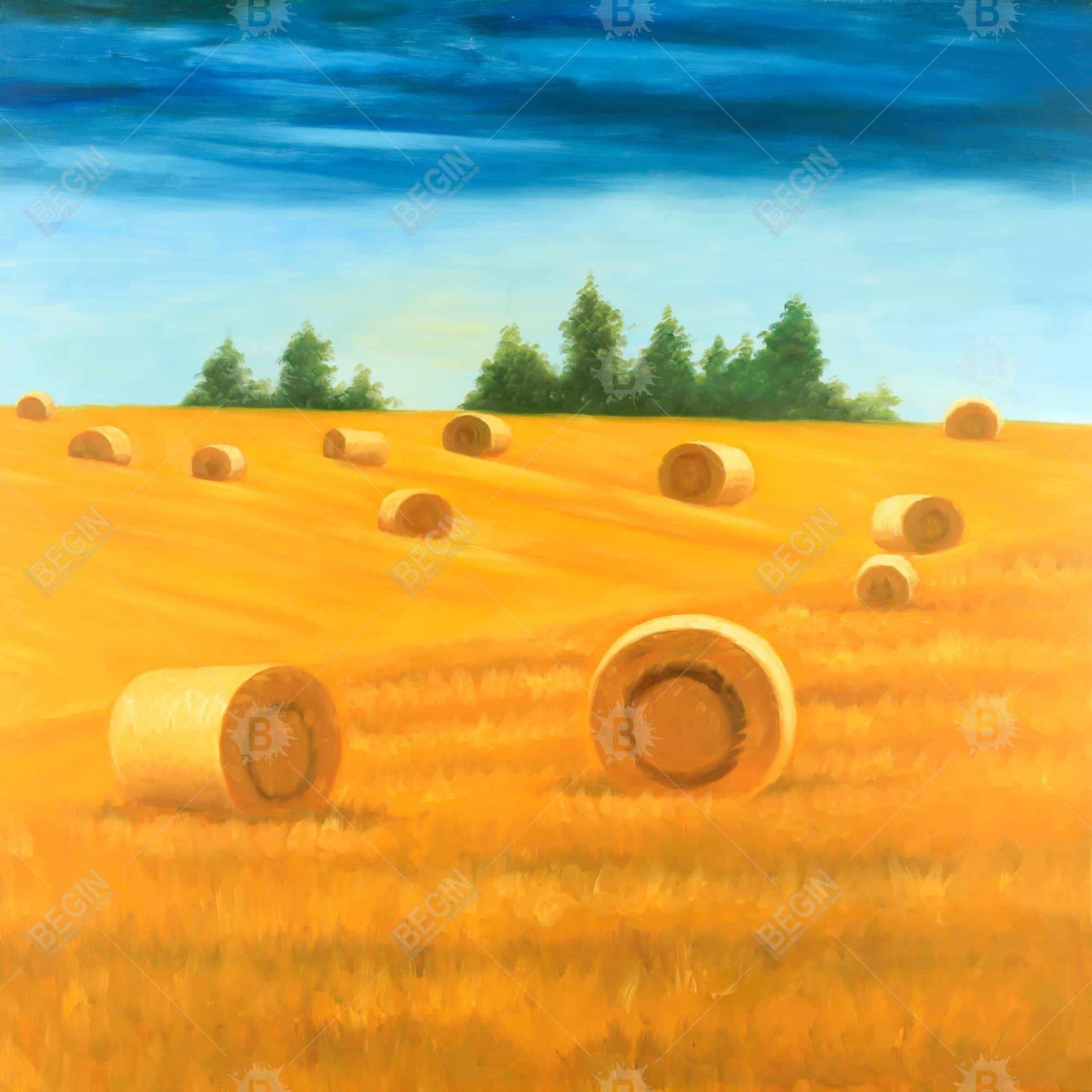 Paysage de campagne | Toile murale rustique bleue