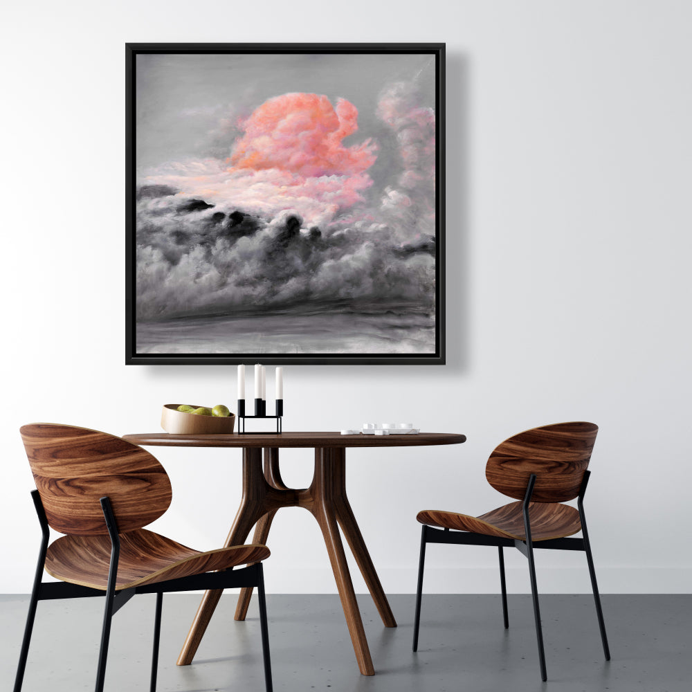 Pink Clouds Landscapes Gray Bedroom Framed Canvas Wall Art