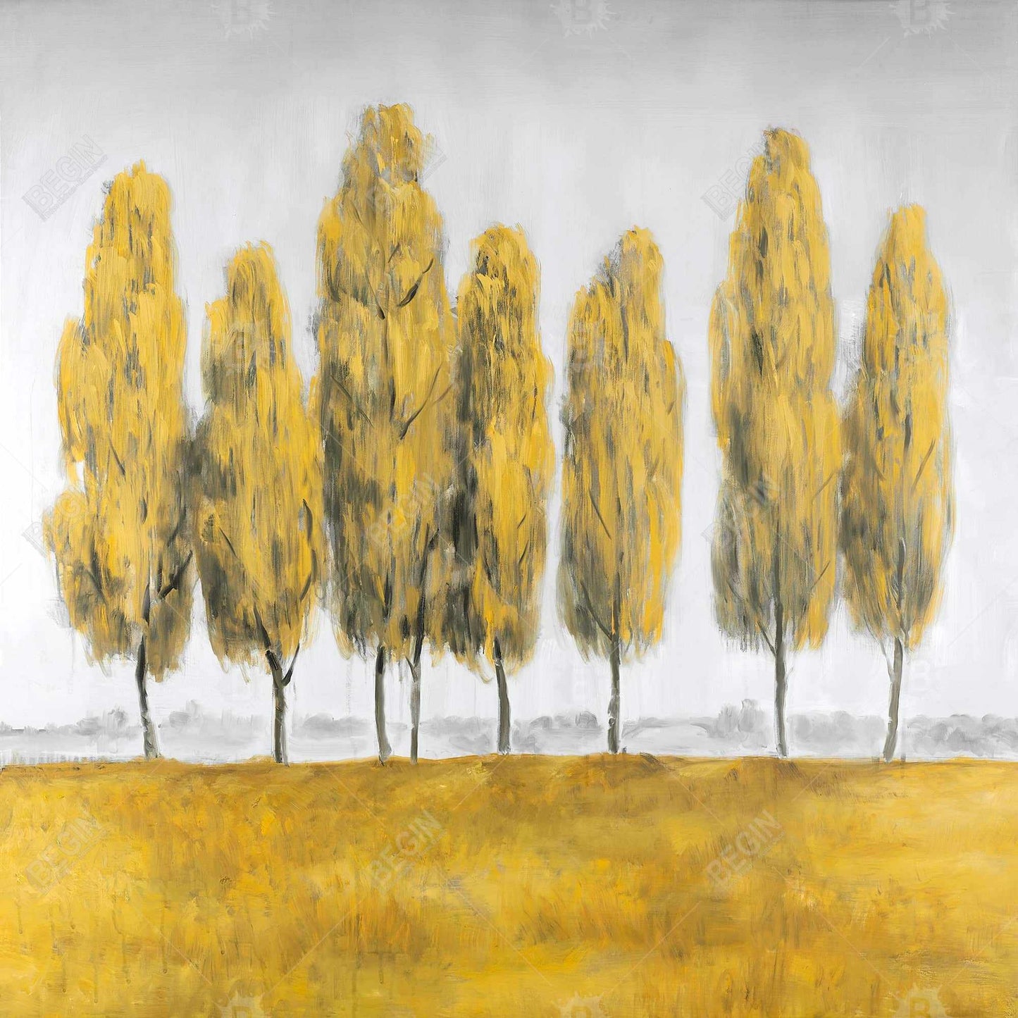 Abstract Yellow Trees Canvas - Contemporary Bedroom Decor