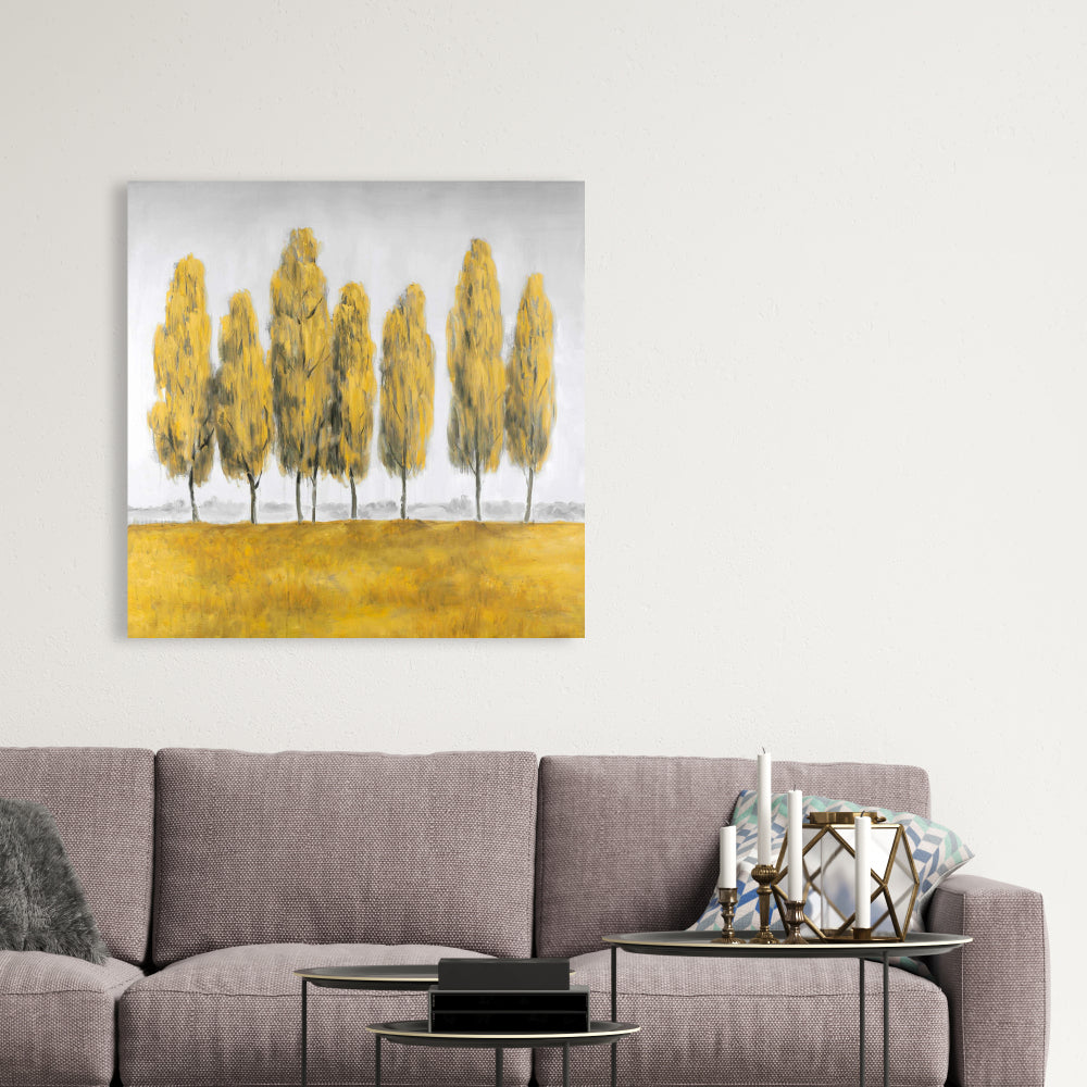 Toile Paysages gris | Décoration d'intérieur abstraite avec arbres jaunes