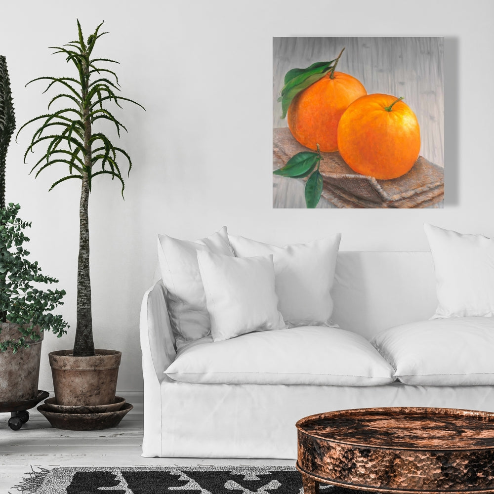 Hyperrealist Two Oranges Canvas | Food Art for Home Decor