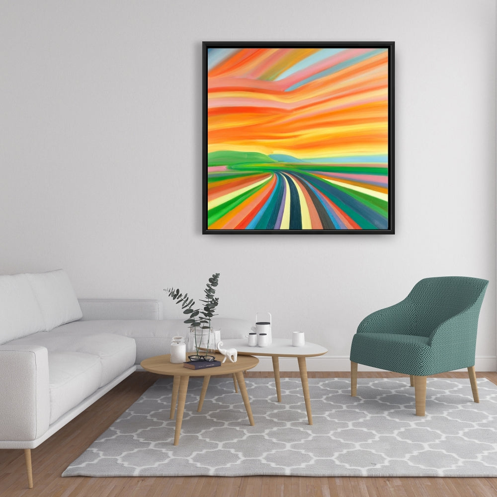 Colorful Road Landscape Canvas | Mountains Blue Framed Art