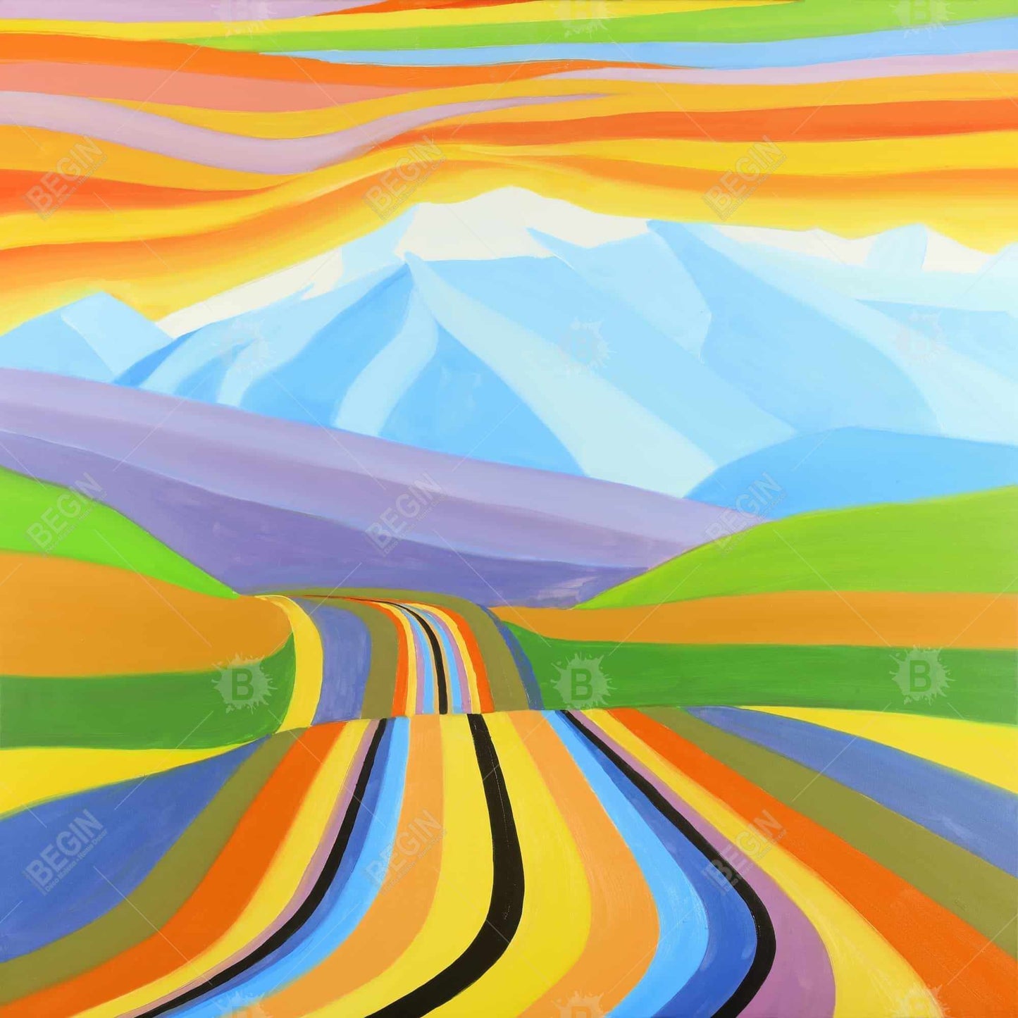 Mountain Road Multicolored Canvas - Landscapes Bedroom Decor