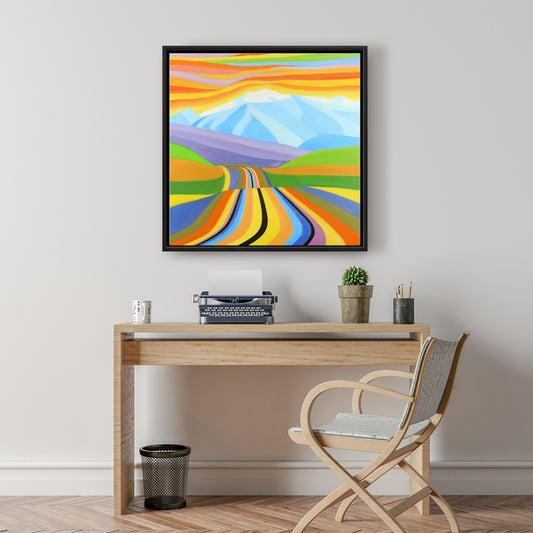 Mountain Road Multicolored Canvas | Blue Frame Home Decor