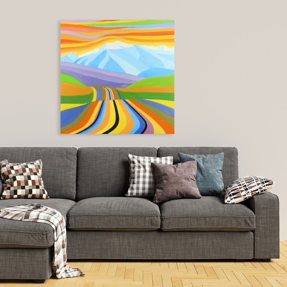 Mountain Road Multicolored Canvas - Landscapes Bedroom Decor
