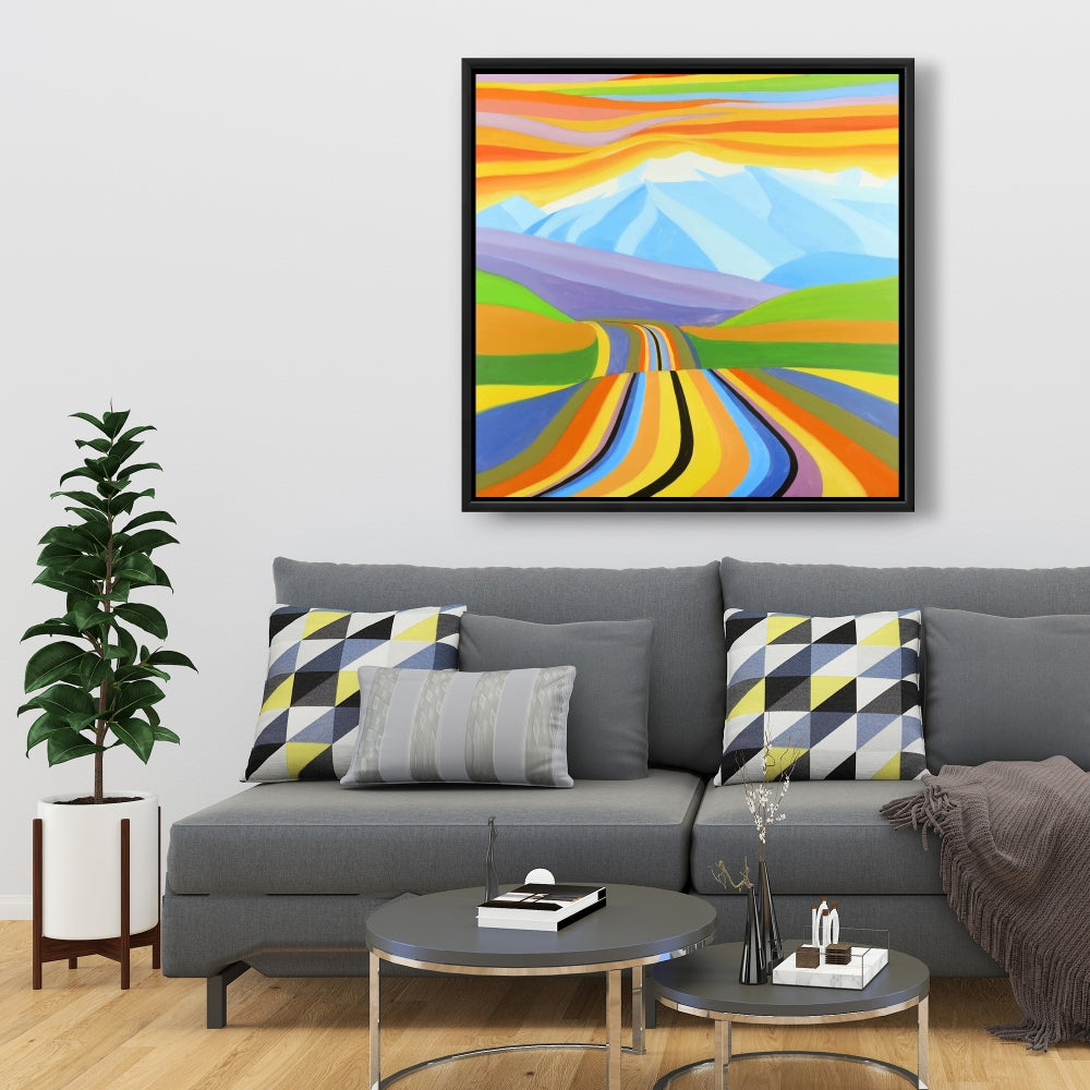 Mountain Road Multicolored Canvas | Blue Frame Home Decor