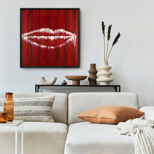 White Beauty Framed Canvas | Graffiti Mouth Art for Home Decor