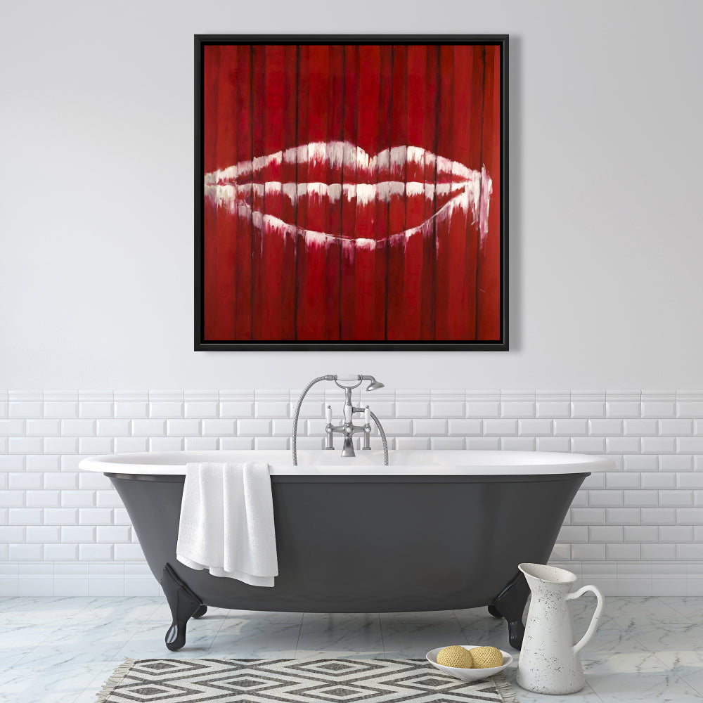 White Beauty Framed Canvas | Graffiti Mouth Art for Home Decor