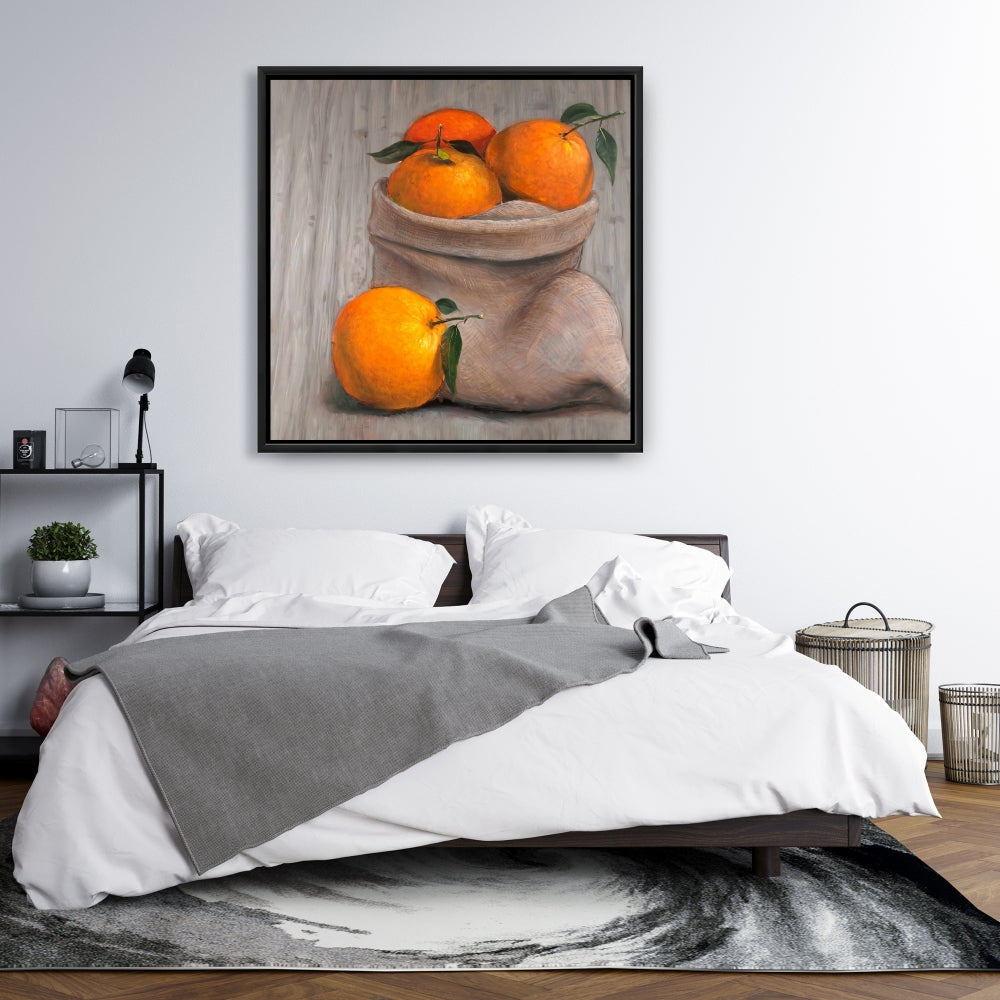 Toile « Sac d'oranges » | Décoration de cuisine marron | Œuvre encadrée