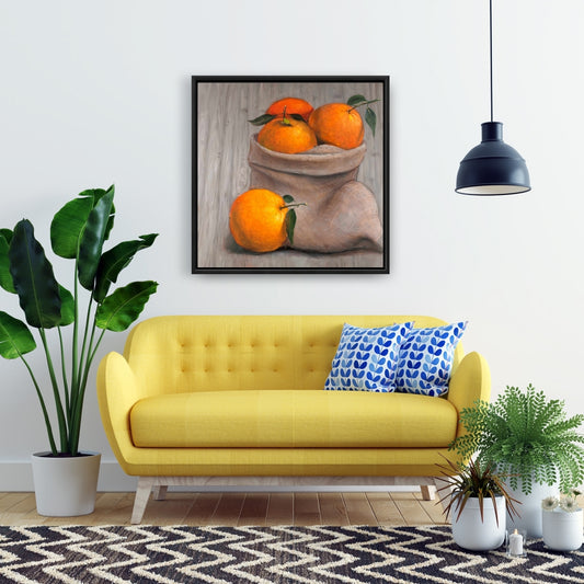Toile « Sac d'oranges » | Décoration de cuisine marron | Œuvre encadrée