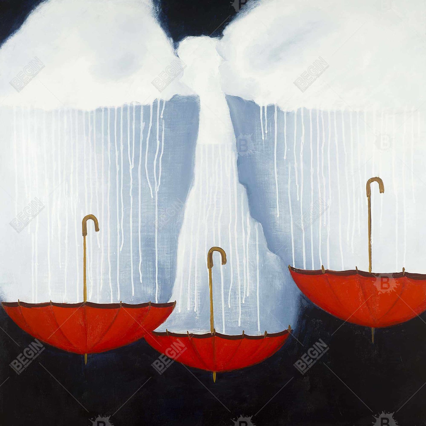 Upside Down Umbrellas Blue Canvas | Bedroom Decor Artwork