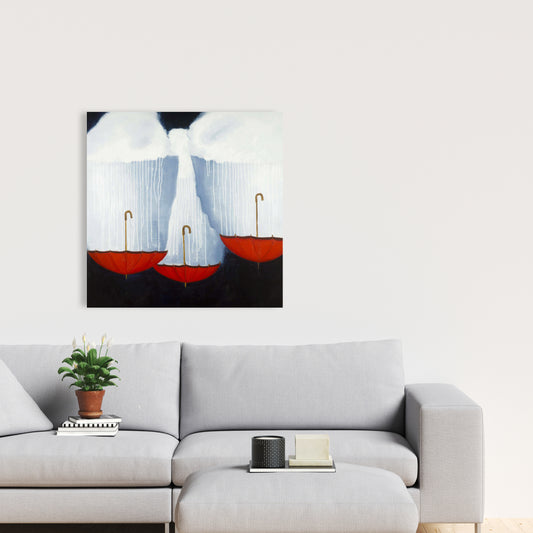 Parapluies renversés sur toile bleue | Décoration de chambre