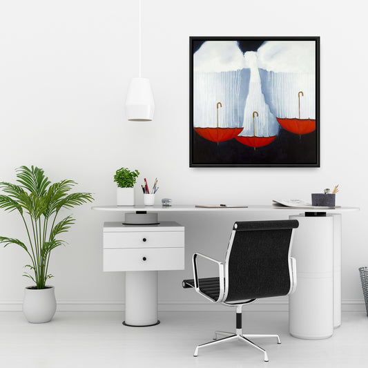 Toile encadrée « Parapluies renversés » | Décoration de chambre romantique