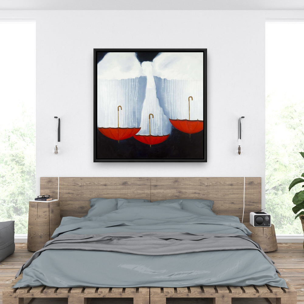 Upside Down Umbrellas Framed Canvas | Romantic Bedroom Decor