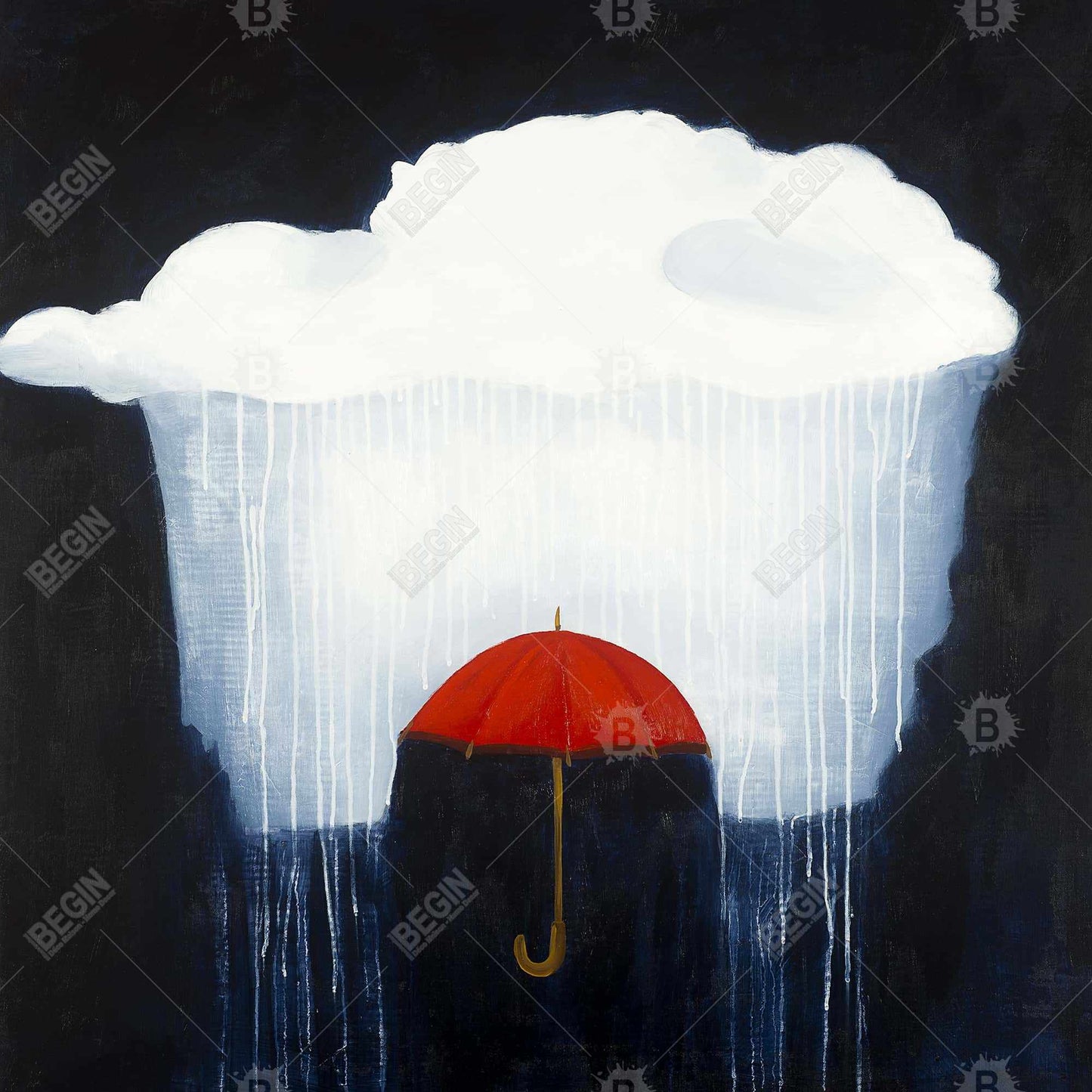 Umbrella Under Rain Canvas | Blue Frame Home Decor Art