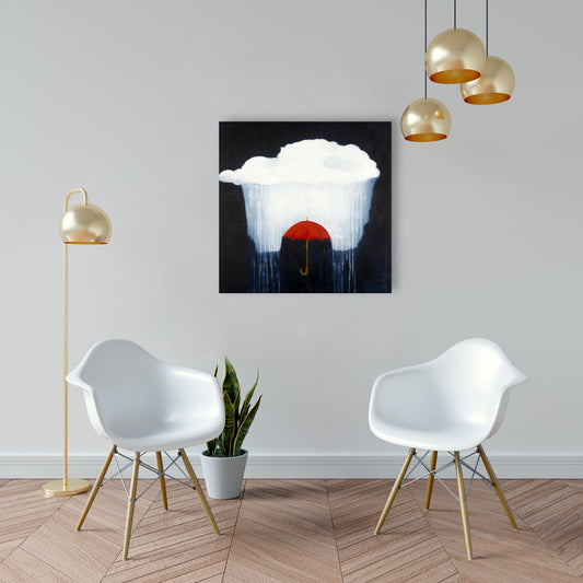 Romantic Umbrella in Rain Canvas - Bedroom Wall Art Decor