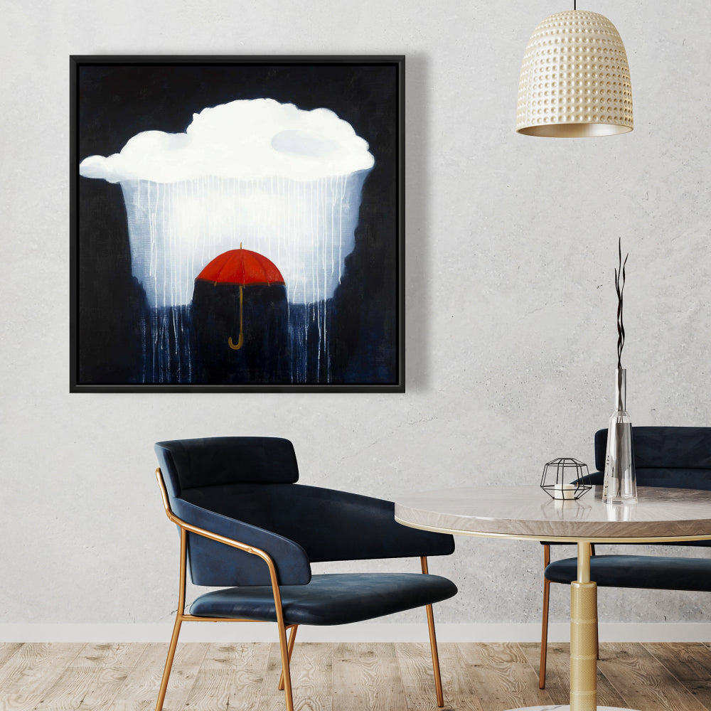 Umbrella Under Rain Canvas | Blue Frame Home Decor Art