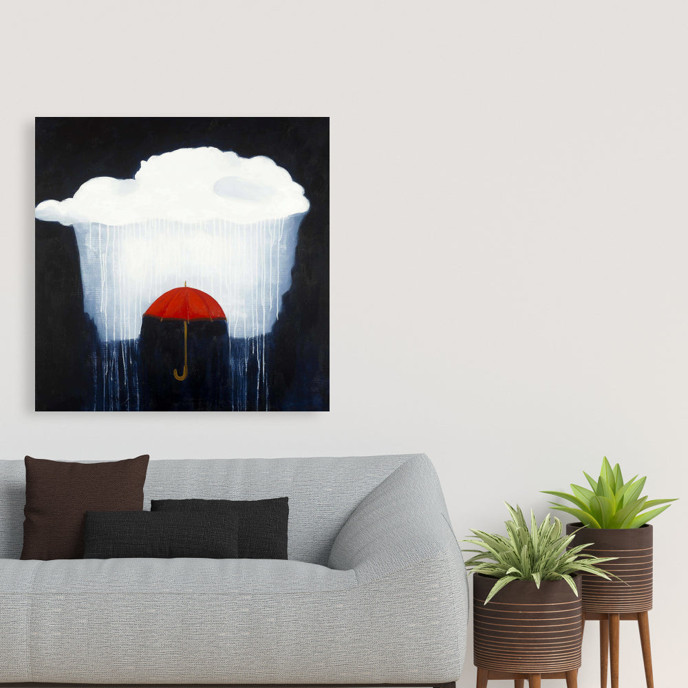Romantic Umbrella in Rain Canvas - Bedroom Wall Art Decor