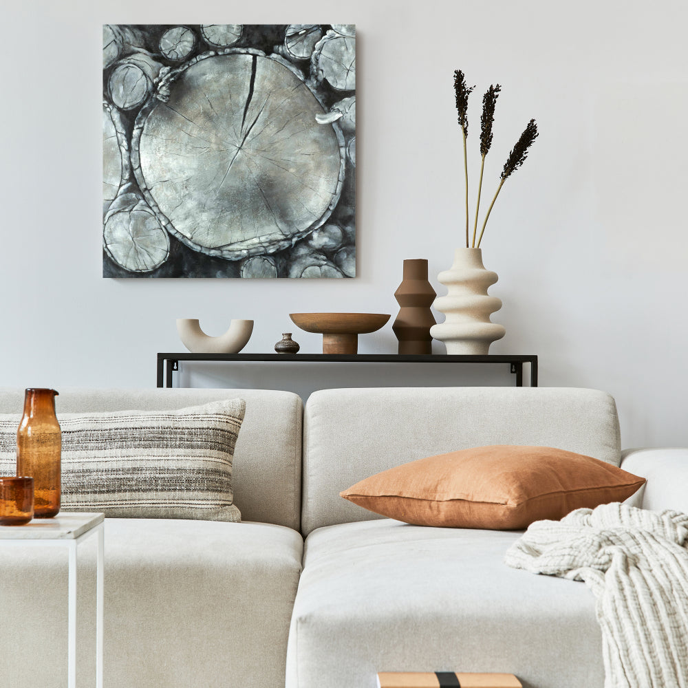 Stacked Wood Logs Canvas - Monochrome Trees Bedroom Decor