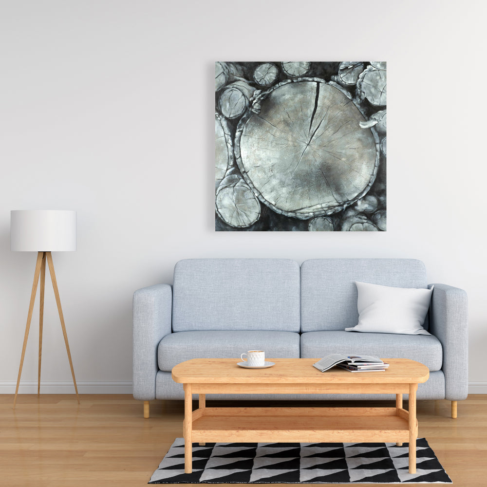 Stacked Wood Logs Canvas - Monochrome Trees Bedroom Decor