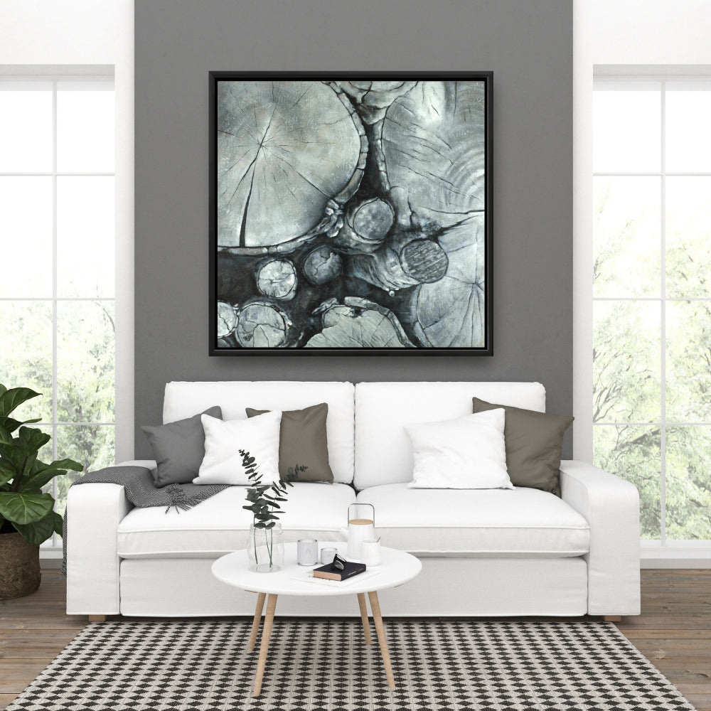 Textured Wooden Logs Monochrome Framed Canvas | Home Decor