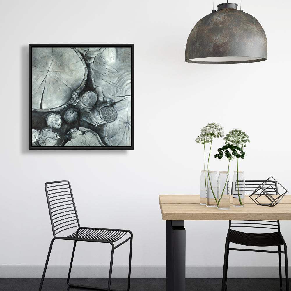 Textured Wooden Logs Monochrome Framed Canvas | Home Decor