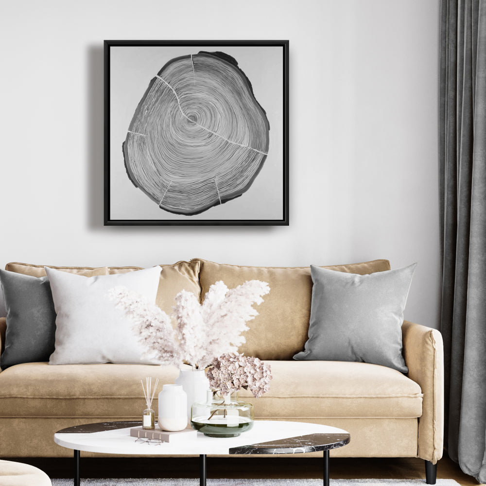 Grayscale Wood Log Framed Canvas | Trees Bedroom Decor