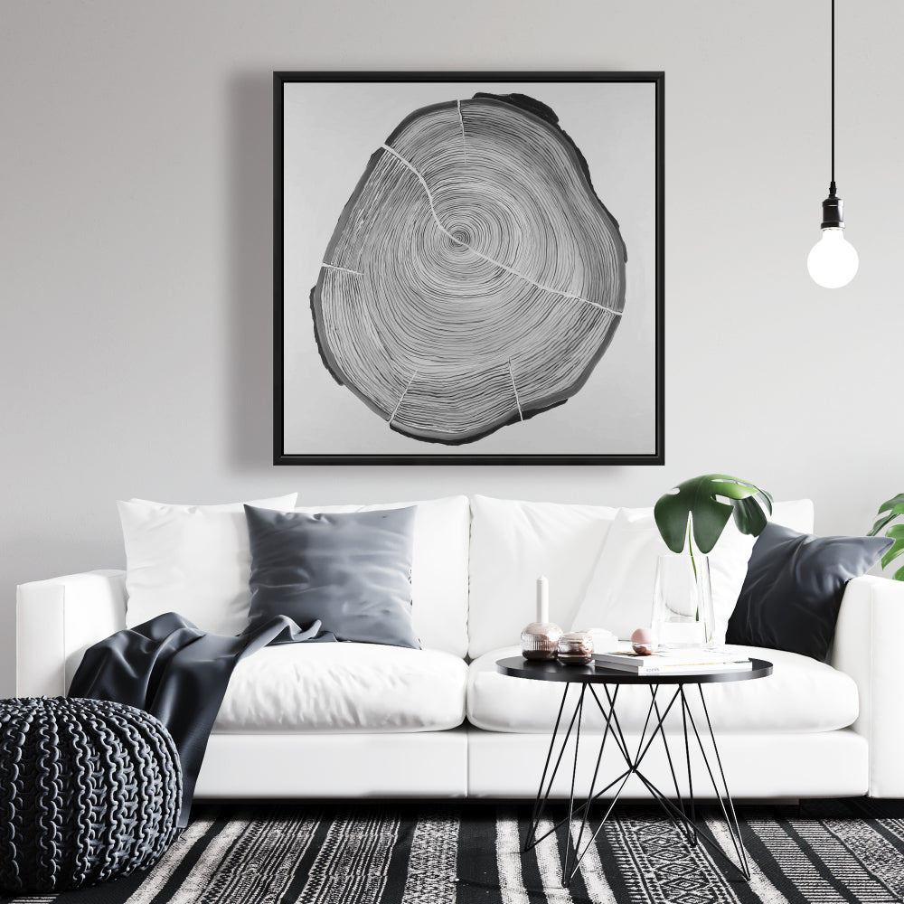Grayscale Wood Log Framed Canvas | Trees Bedroom Decor