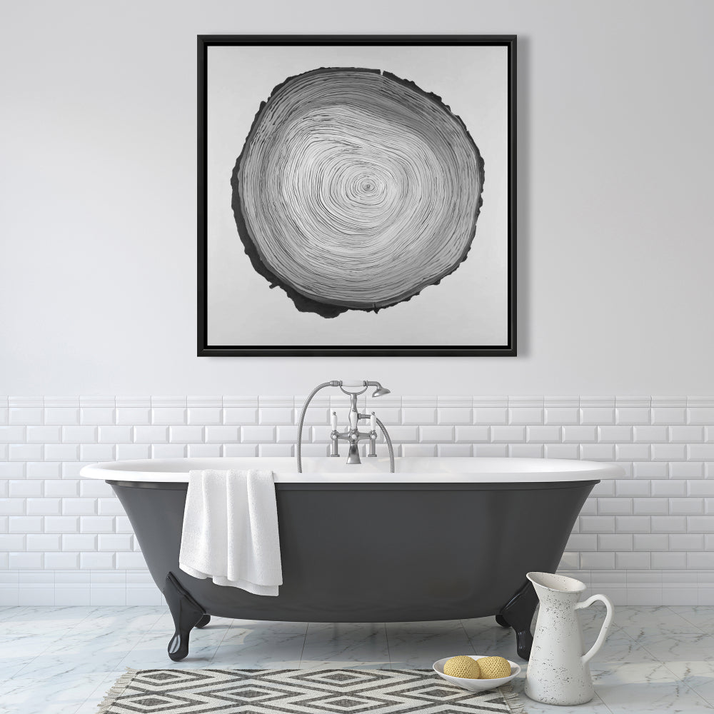 Gray Monochrome Trees Canvas - Grayscale Round Wood Log Decor