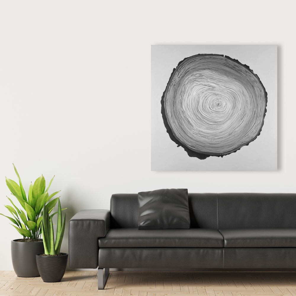 Grayscale Round Wood Log Gray Canvas - Monochrome Bedroom Decor